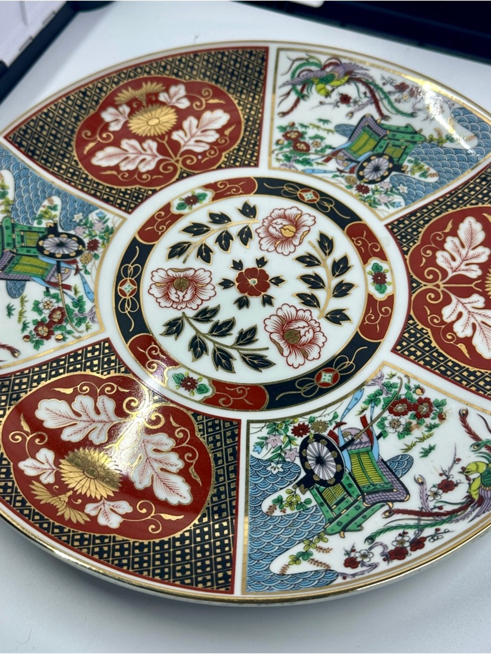 Ornate Japanese Floral Imari Porcelain Serving Plate in Red, Black & Gold